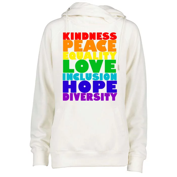 Kindness Peace Equality Love Inclusion Hope Diversity Womens Funnel Neck Pullover Hood