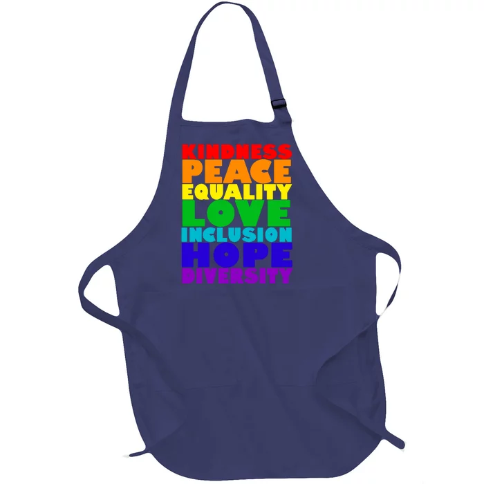 Kindness Peace Equality Love Inclusion Hope Diversity Full-Length Apron With Pocket