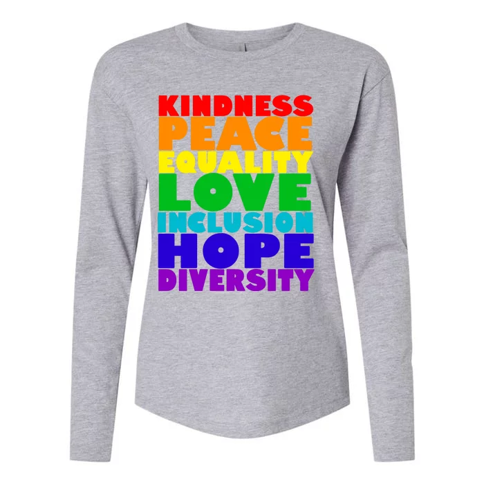 Kindness Peace Equality Love Inclusion Hope Diversity Womens Cotton Relaxed Long Sleeve T-Shirt