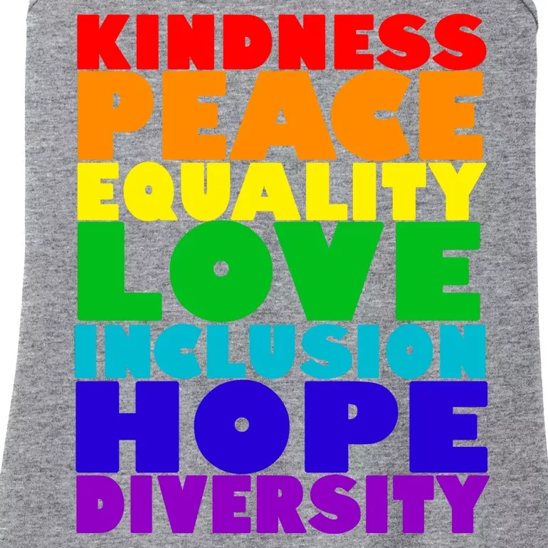 Kindness Peace Equality Love Inclusion Hope Diversity Ladies Essential Tank