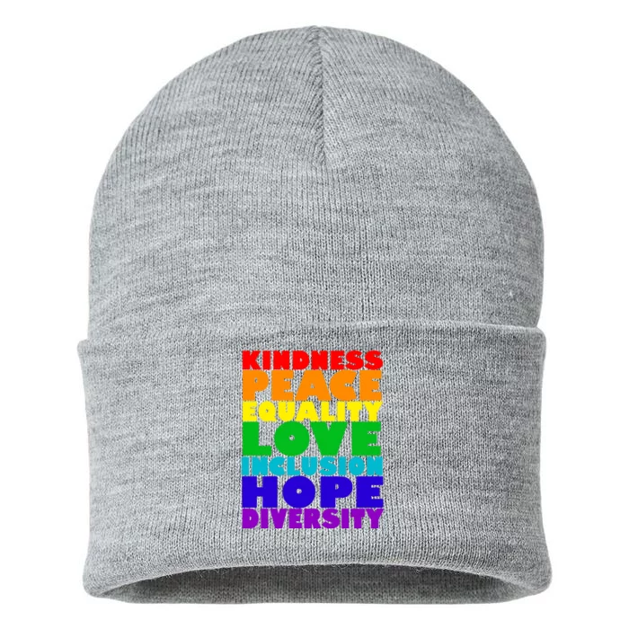 Kindness Peace Equality Love Inclusion Hope Diversity Sustainable Knit Beanie