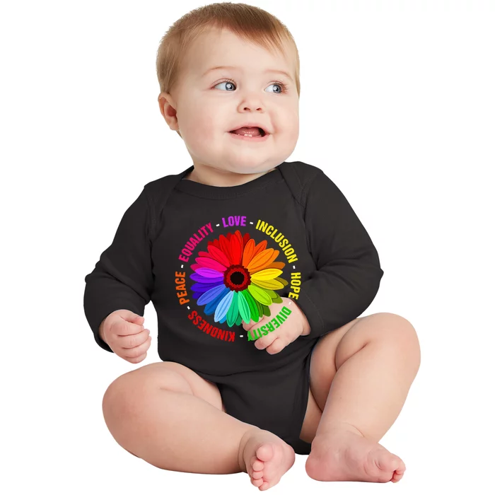 Kindness Peace Equality Love Inclusion Hope Diversity Baby Long Sleeve Bodysuit