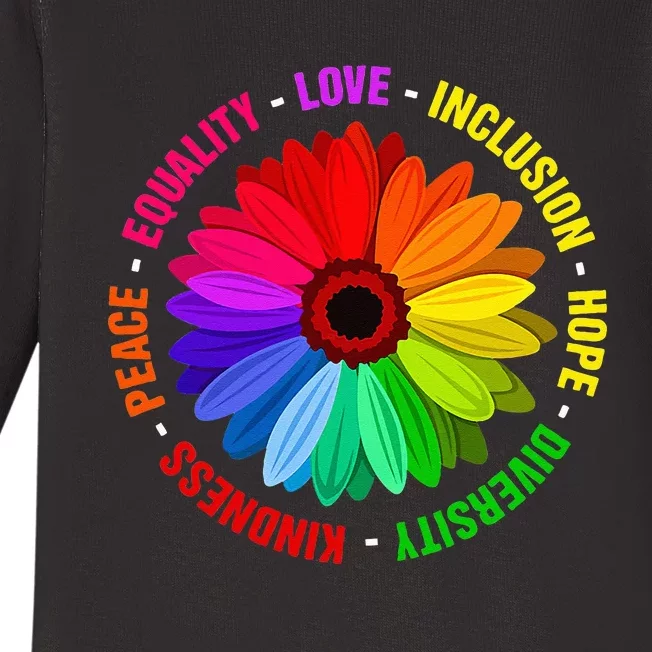 Kindness Peace Equality Love Inclusion Hope Diversity Baby Long Sleeve Bodysuit