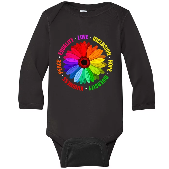 Kindness Peace Equality Love Inclusion Hope Diversity Baby Long Sleeve Bodysuit