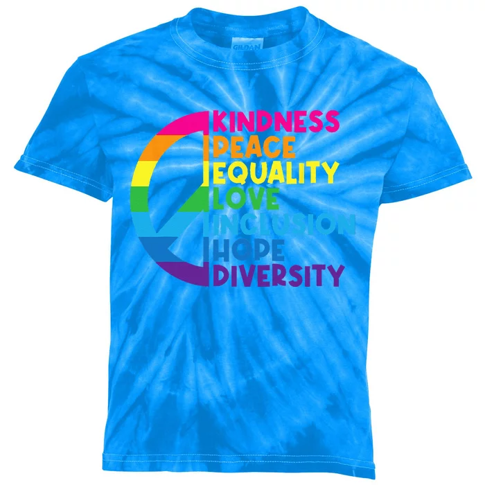 Kindness Peace Equality Love Inclusion Hope Diversity Kids Tie-Dye T-Shirt