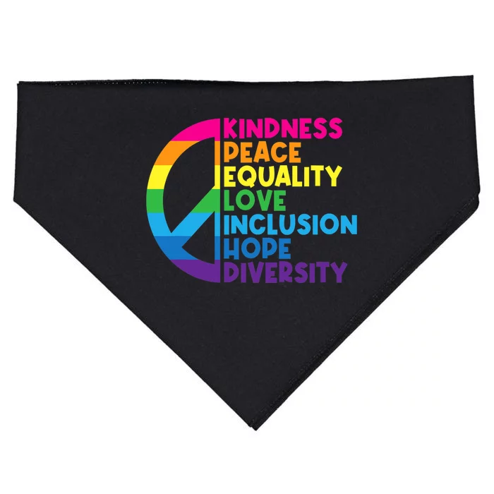 Kindness Peace Equality Love Inclusion Hope Diversity USA-Made Doggie Bandana