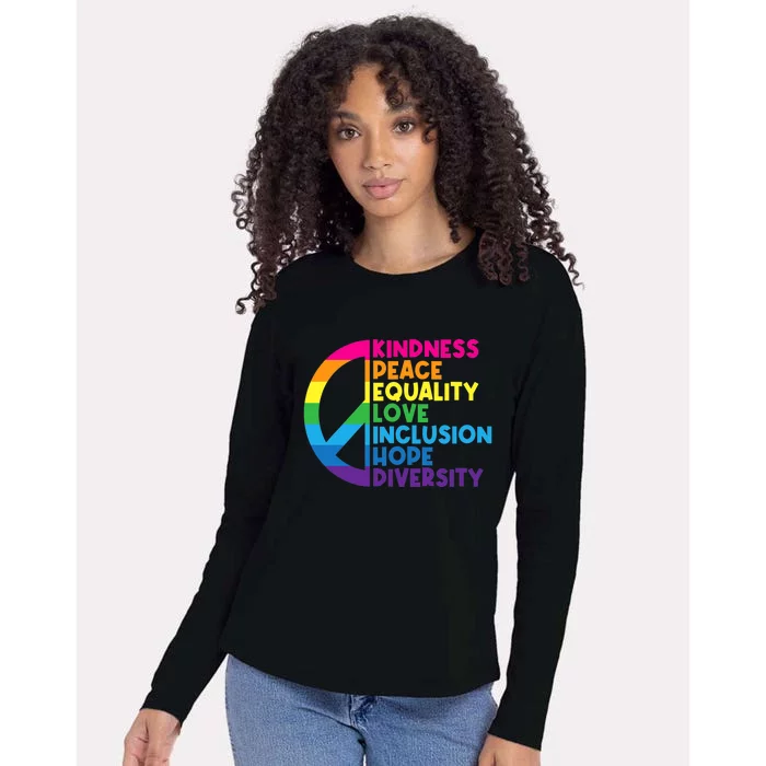 Kindness Peace Equality Love Inclusion Hope Diversity Womens Cotton Relaxed Long Sleeve T-Shirt