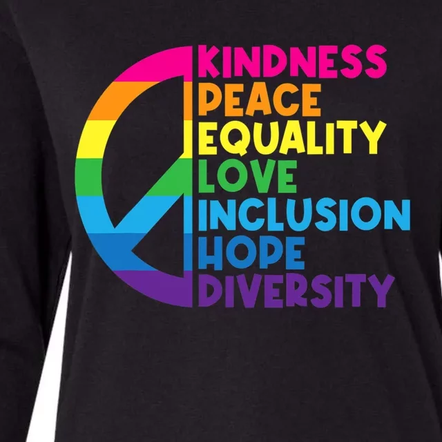 Kindness Peace Equality Love Inclusion Hope Diversity Womens Cotton Relaxed Long Sleeve T-Shirt