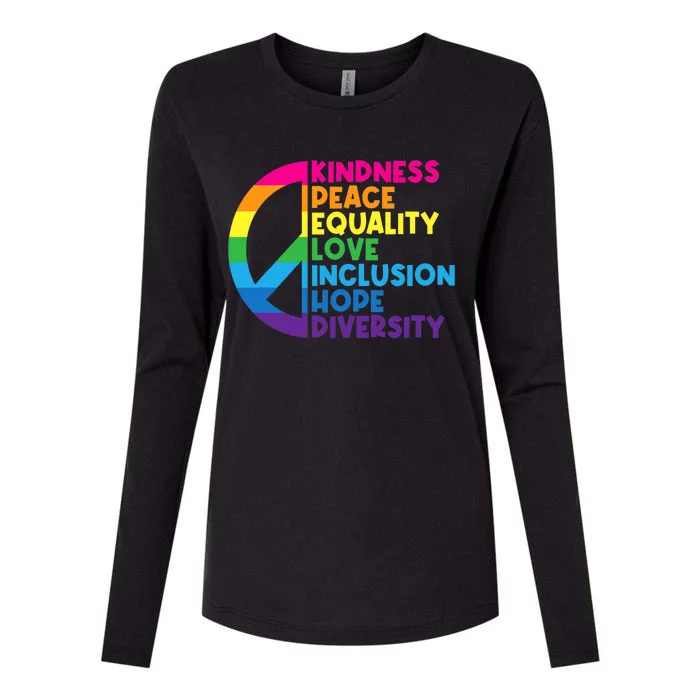 Kindness Peace Equality Love Inclusion Hope Diversity Womens Cotton Relaxed Long Sleeve T-Shirt