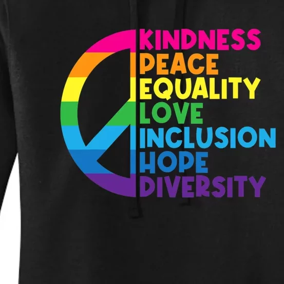 Kindness Peace Equality Love Inclusion Hope Diversity Women's Pullover Hoodie