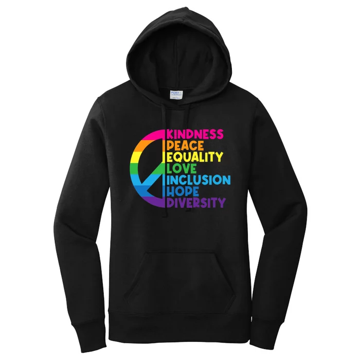 Kindness Peace Equality Love Inclusion Hope Diversity Women's Pullover Hoodie