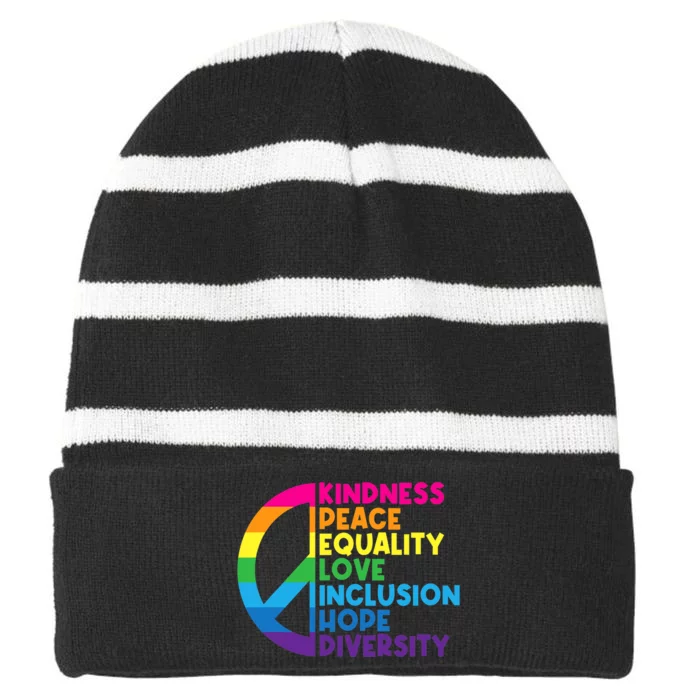 Kindness Peace Equality Love Inclusion Hope Diversity Striped Beanie with Solid Band