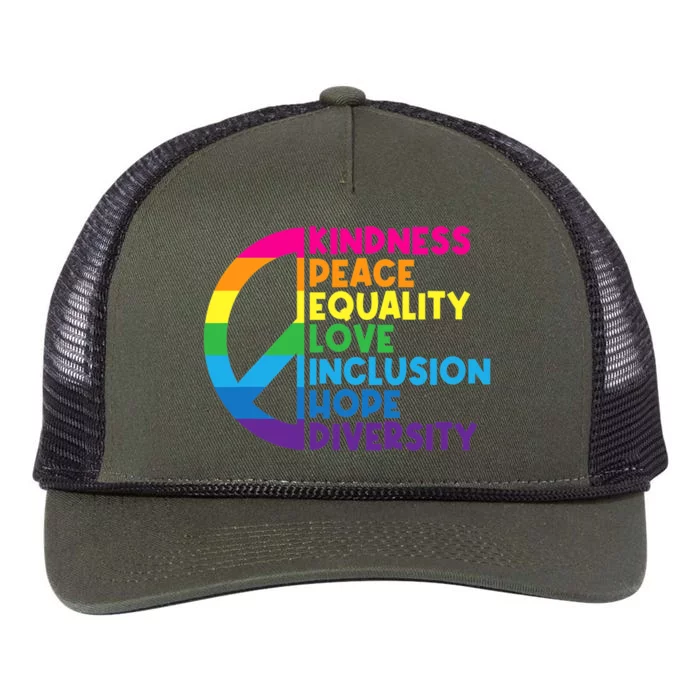 Kindness Peace Equality Love Inclusion Hope Diversity Retro Rope Trucker Hat Cap