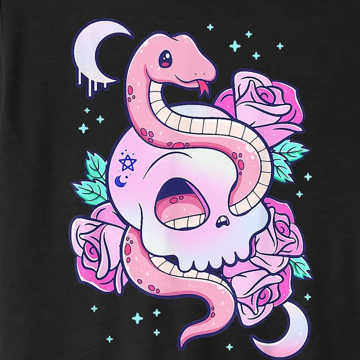 Kawaii Pastel Goth Cute Creepy Skull Serpent Snake Roses ChromaSoft Performance T-Shirt