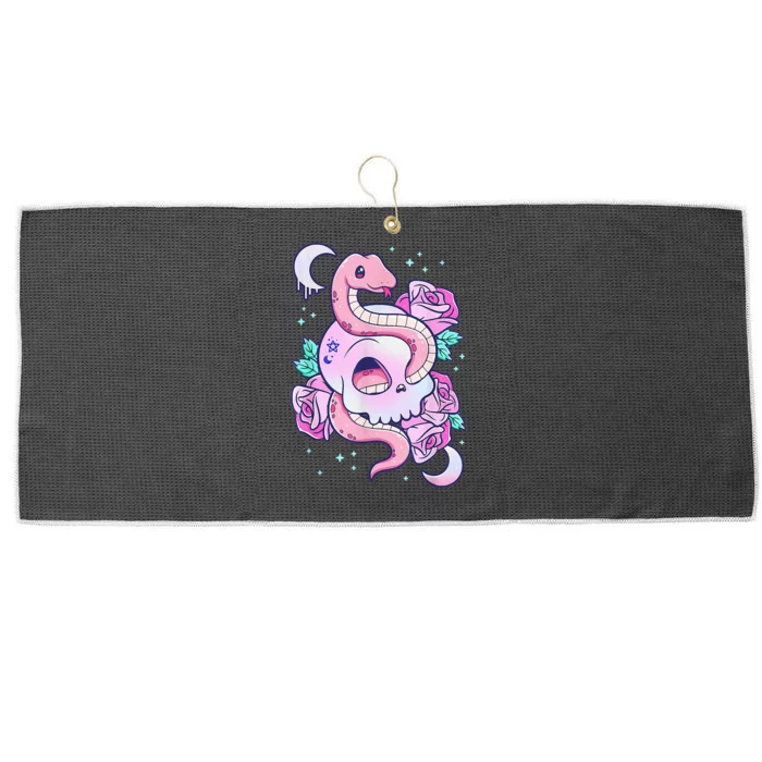 Kawaii Pastel Goth Cute Creepy Skull Serpent Snake Roses Large Microfiber Waffle Golf Towel