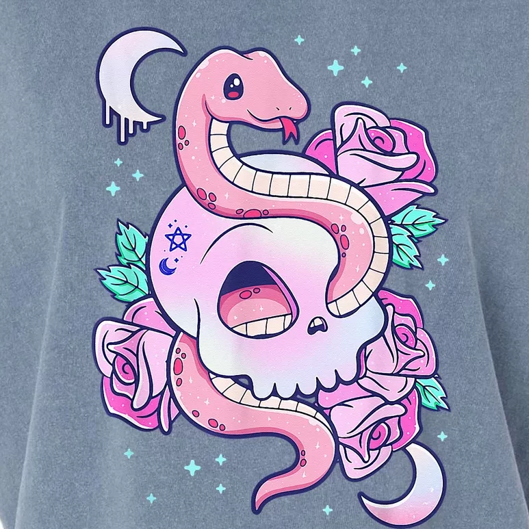 Kawaii Pastel Goth Cute Creepy Skull Serpent Snake Roses Garment-Dyed Women's Muscle Tee