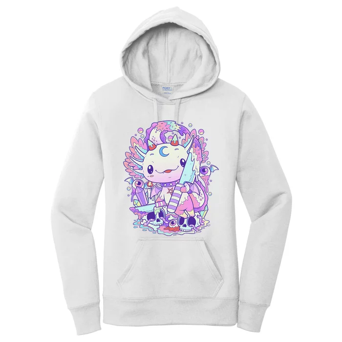 Kawaii Pastel Goth Cute and Creepy Axolotl Knife Women's Pullover Hoodie