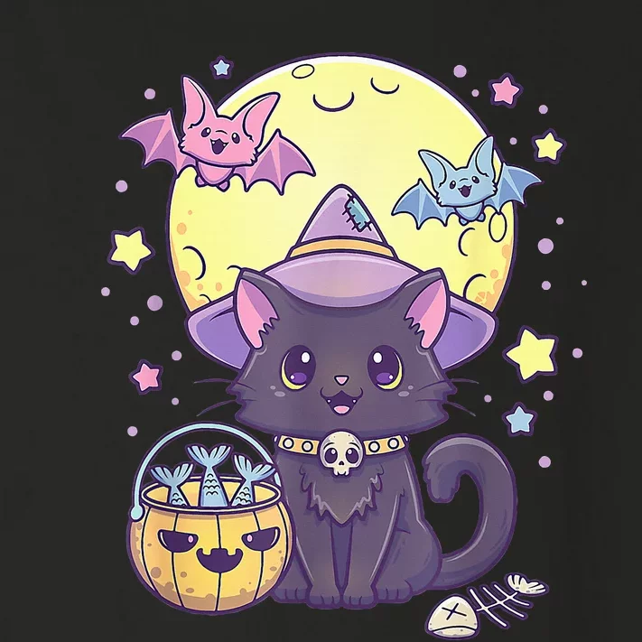 Kawaii Pastel Goth Cute Creepy Halloween Black Cat Witch Hat Toddler Long Sleeve Shirt