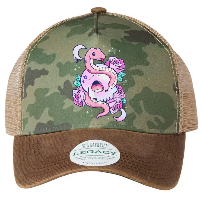 Kawaii Pastel Goth Cute Creepy Skull Serpent Snake Roses Legacy Tie Dye Trucker Hat