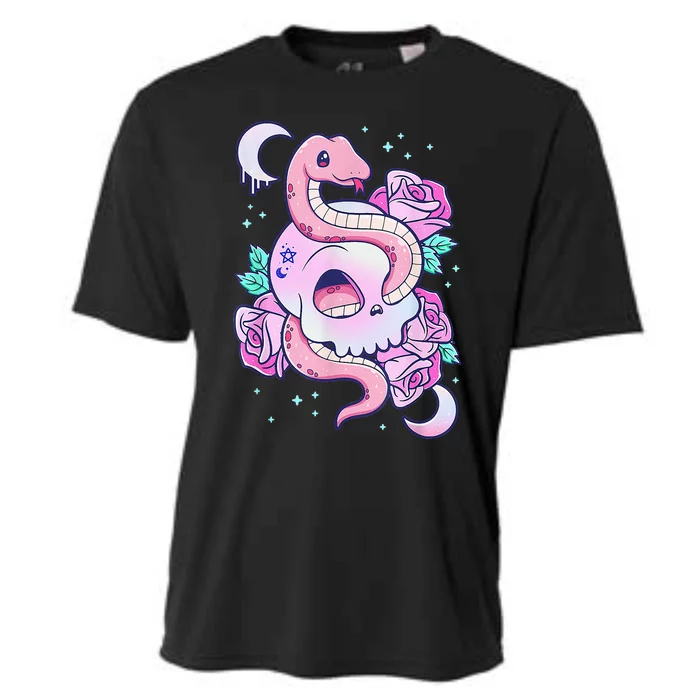 Kawaii Pastel Goth Cute Creepy Skull Serpent Snake Roses Cooling Performance Crew T-Shirt