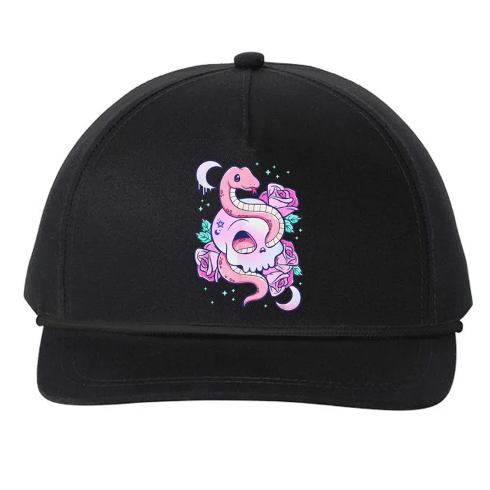 Kawaii Pastel Goth Cute Creepy Skull Serpent Snake Roses Snapback Five-Panel Rope Hat