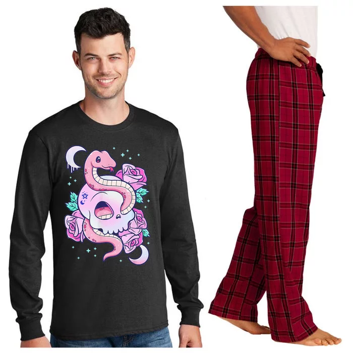 Kawaii Pastel Goth Cute Creepy Skull Serpent Snake Roses Long Sleeve Pajama Set