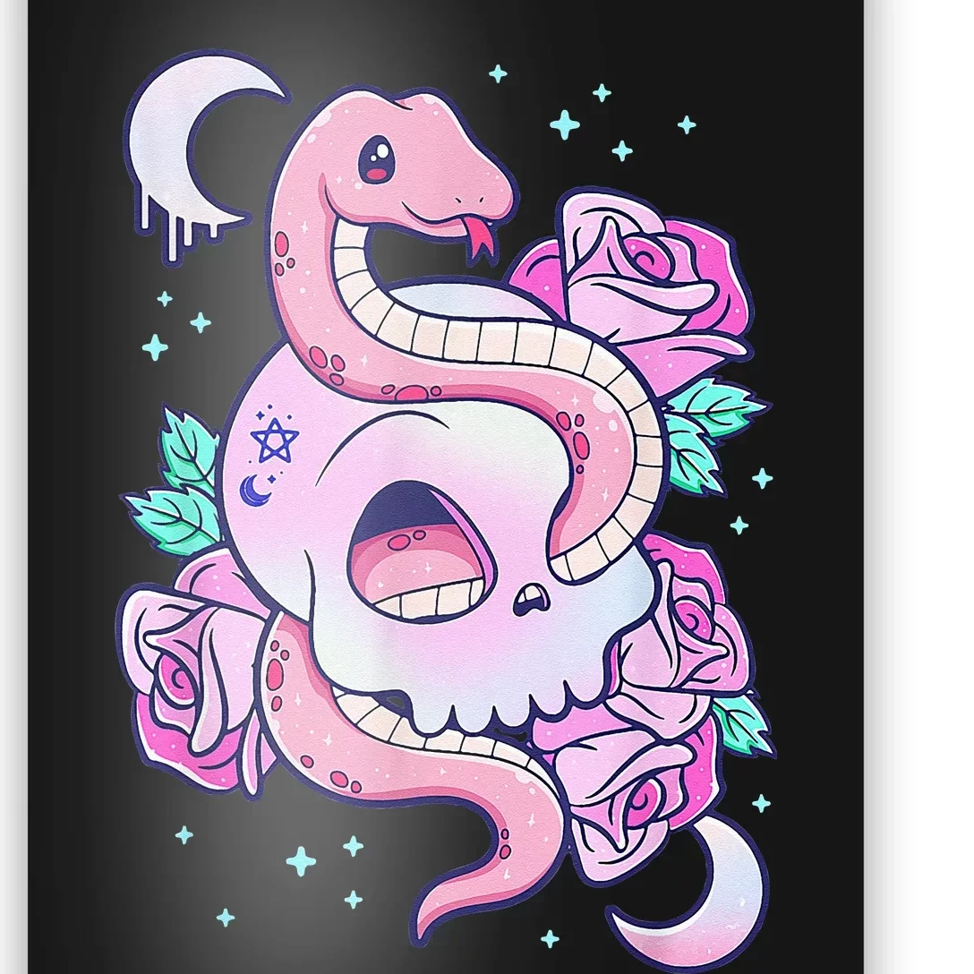 Kawaii Pastel Goth Cute Creepy Skull Serpent Snake Roses Poster