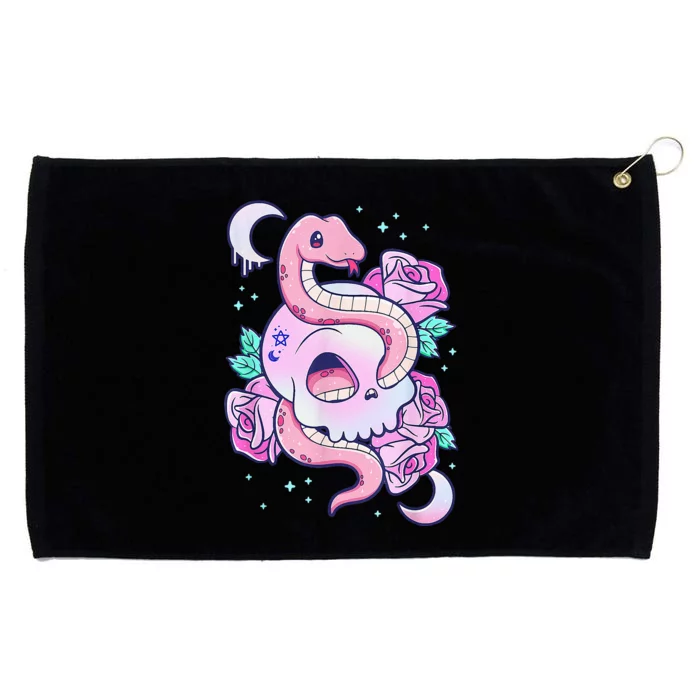 Kawaii Pastel Goth Cute Creepy Skull Serpent Snake Roses Grommeted Golf Towel