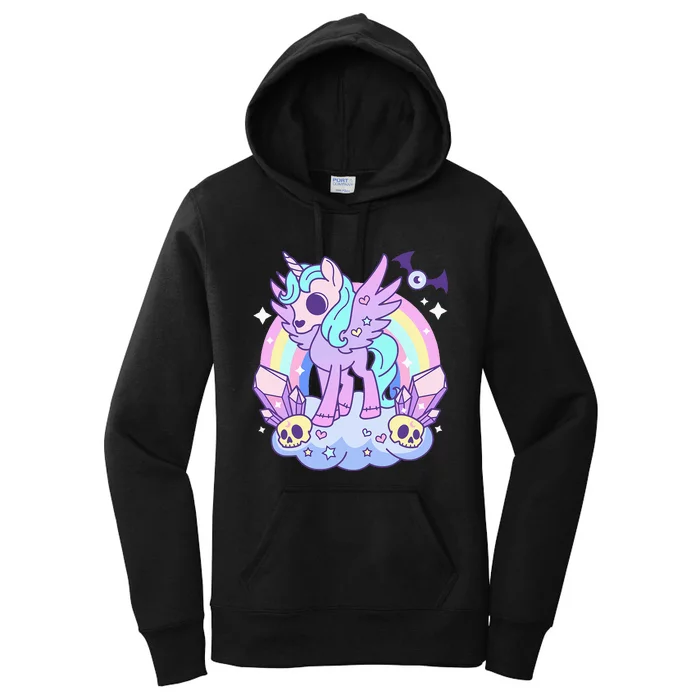 Kawaii Pastel Goth Unicorn Pony Aesthetic Gothic Skeleton Women's Pullover Hoodie