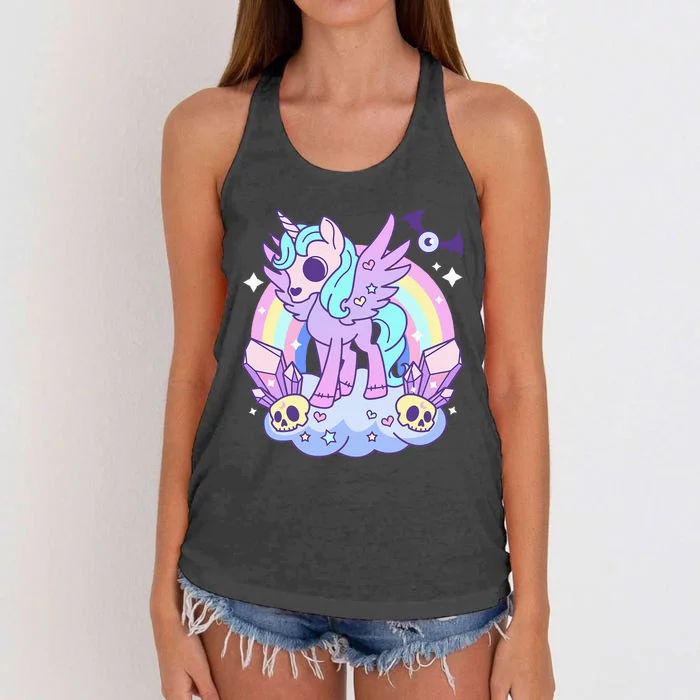 Kawaii Pastel Goth Unicorn Pony Aesthetic Gothic Skeleton Women's Knotted Racerback Tank