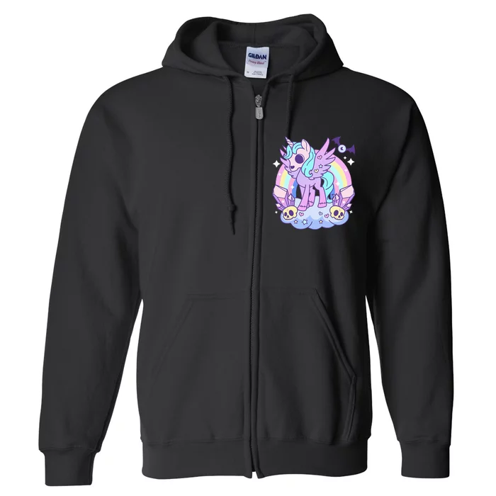 Kawaii Pastel Goth Unicorn Pony Aesthetic Gothic Skeleton Full Zip Hoodie