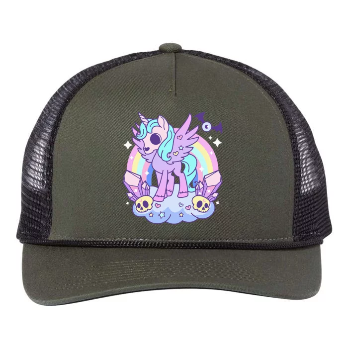 Kawaii Pastel Goth Unicorn Pony Aesthetic Gothic Skeleton Retro Rope Trucker Hat Cap