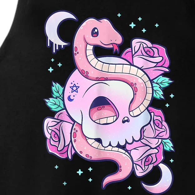 Kawaii Pastel Goth Cute Creepy Skull Serpent Snake Roses Ladies Tri-Blend Wicking Tank