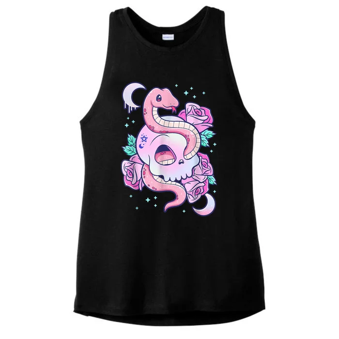 Kawaii Pastel Goth Cute Creepy Skull Serpent Snake Roses Ladies Tri-Blend Wicking Tank