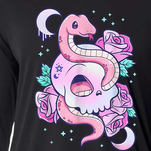 Kawaii Pastel Goth Cute Creepy Skull Serpent Snake Roses Cooling Performance Long Sleeve Crew