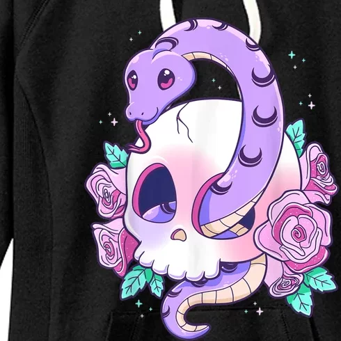 Kawaii Pastel Goth Creepy Serpent Snake Skull Demon Menhera Women's Fleece Hoodie