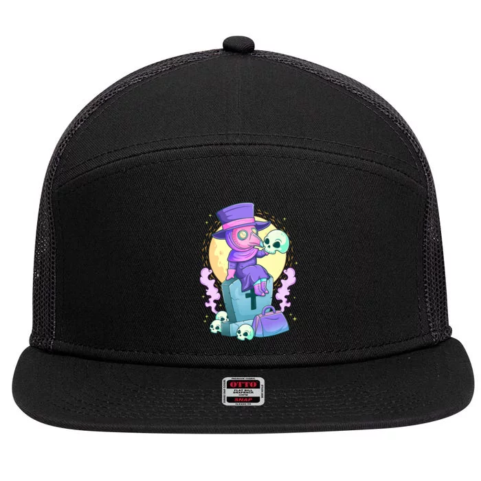 Kawaii Pastel Goth Cute Creepy Plague Doctor Skull Premium 7 Panel Mesh Trucker Snapback Hat