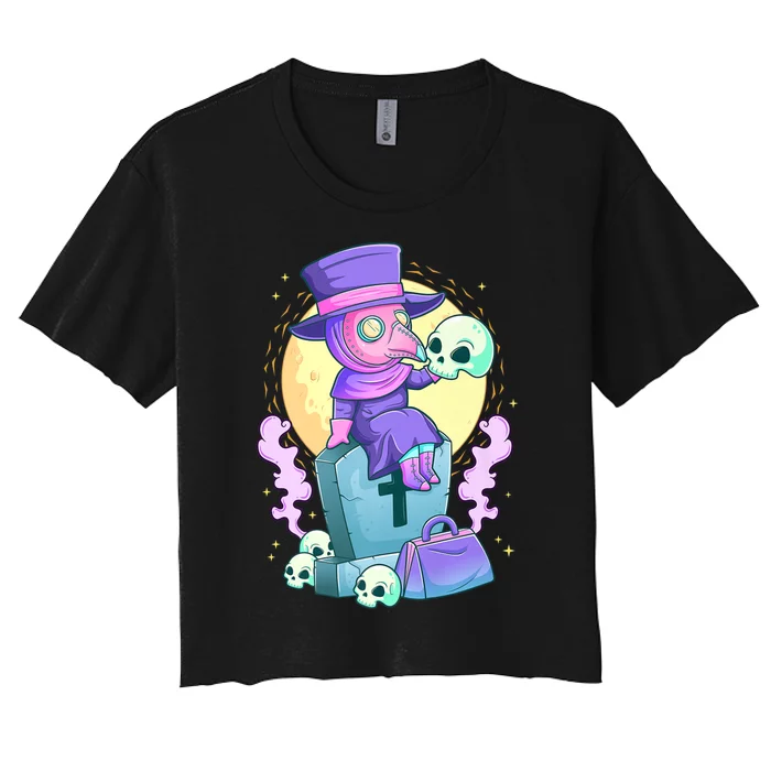 Kawaii Pastel Goth Cute Creepy Plague Doctor Skull Premium Women's Crop Top Tee