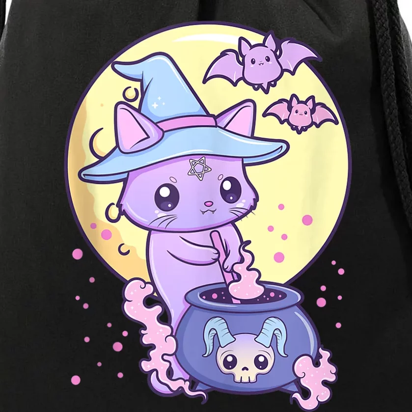 Kawaii Pastel Goth Cute Creepy Witch Cat Wicca Drawstring Bag