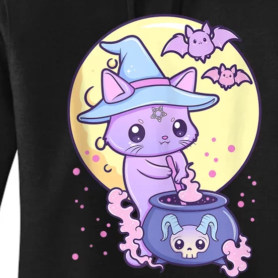 Kawaii Pastel Goth Cute Creepy Witch Cat Wicca Women's Pullover Hoodie