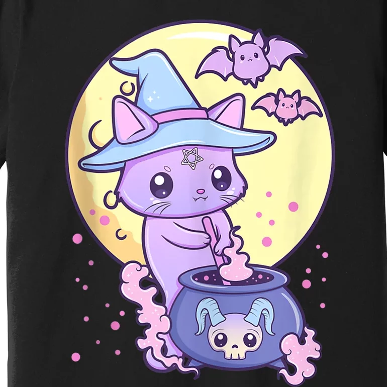 Kawaii Pastel Goth Cute Creepy Witch Cat Wicca Premium T-Shirt