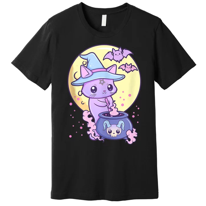 Kawaii Pastel Goth Cute Creepy Witch Cat Wicca Premium T-Shirt