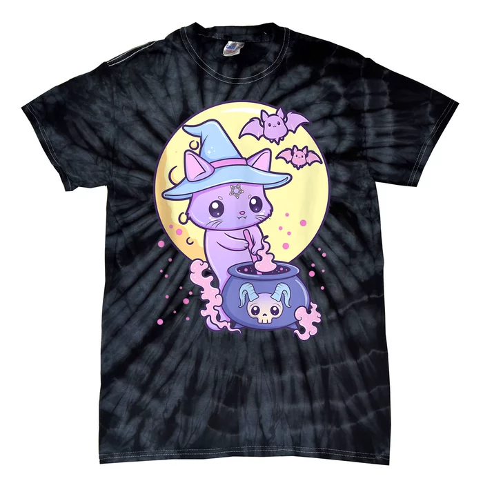 Kawaii Pastel Goth Cute Creepy Witch Cat Wicca Tie-Dye T-Shirt