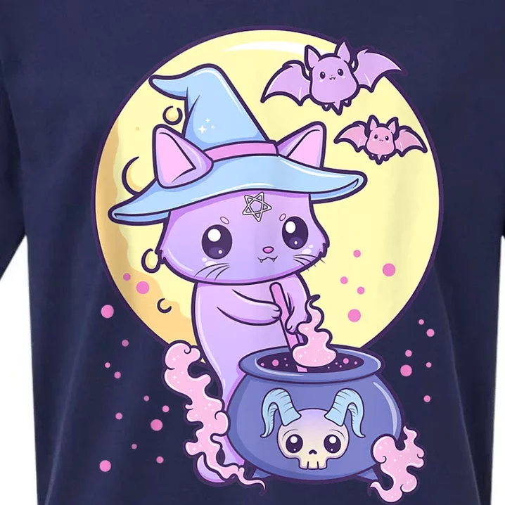 Kawaii Pastel Goth Cute Creepy Witch Cat Wicca Sueded Cloud Jersey T-Shirt