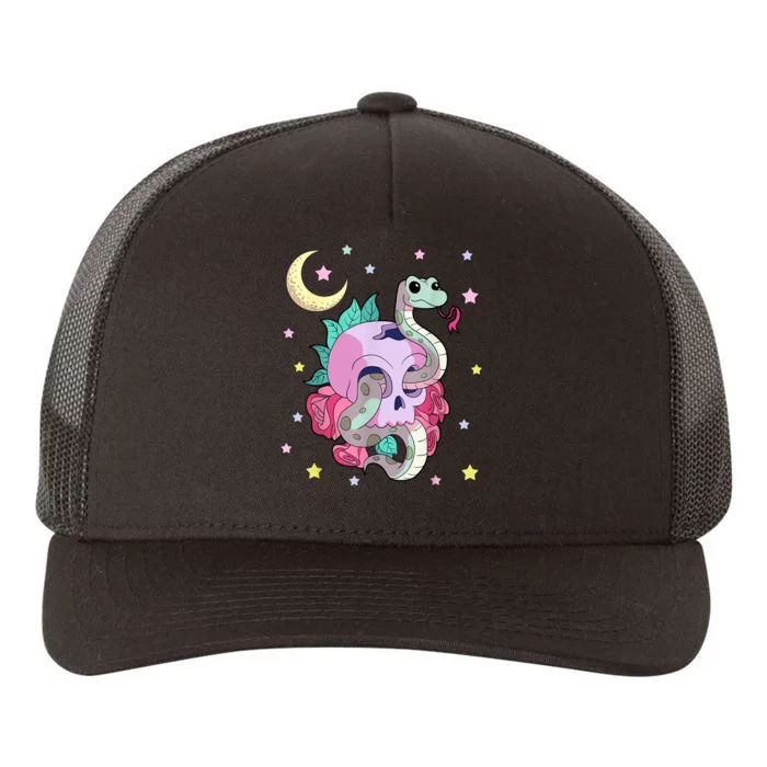 Kawaii Pastel Goth Witchy Skull With Cute Creepy Snake Yupoong Adult 5-Panel Trucker Hat