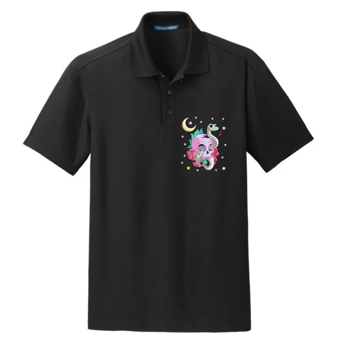 Kawaii Pastel Goth Witchy Skull With Cute Creepy Snake Dry Zone Grid Performance Polo