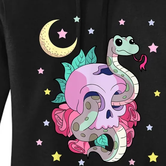 Kawaii Pastel Goth Witchy Skull With Cute Creepy Snake Women's Pullover Hoodie