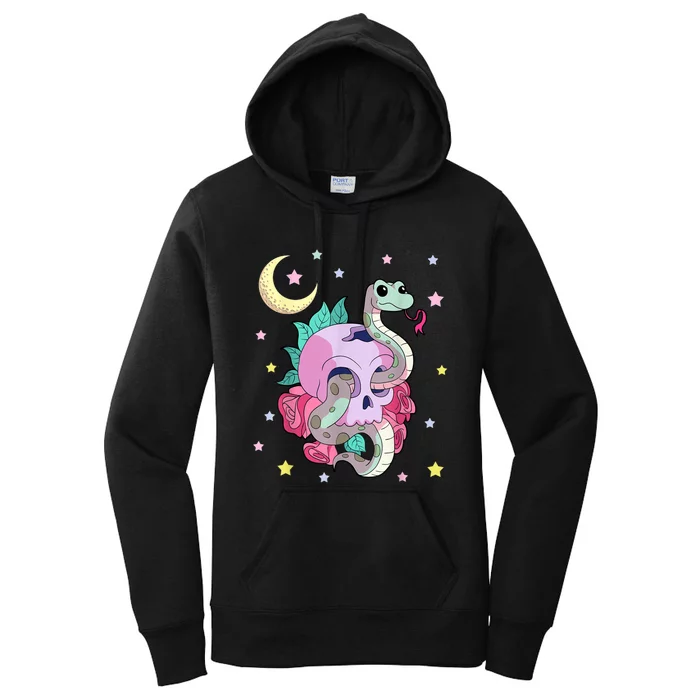 Kawaii Pastel Goth Witchy Skull With Cute Creepy Snake Women's Pullover Hoodie