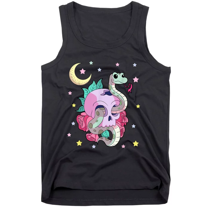 Kawaii Pastel Goth Witchy Skull With Cute Creepy Snake Tank Top