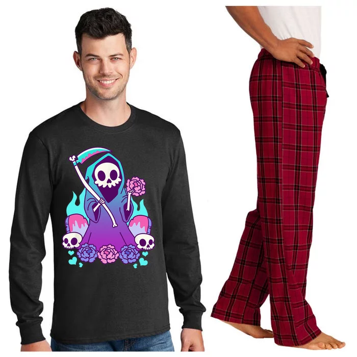 Kawaii Pastel Goth Grim Reaper With Roses Long Sleeve Pajama Set